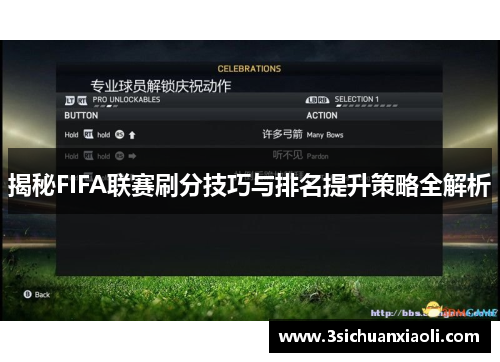 揭秘FIFA联赛刷分技巧与排名提升策略全解析
